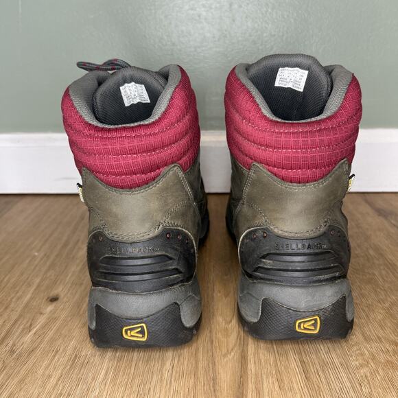 KEEN Womens 9 Boots Revel II Leather Mid Hiking Grey Red Insulated Waterproof - Picture 5 of 9